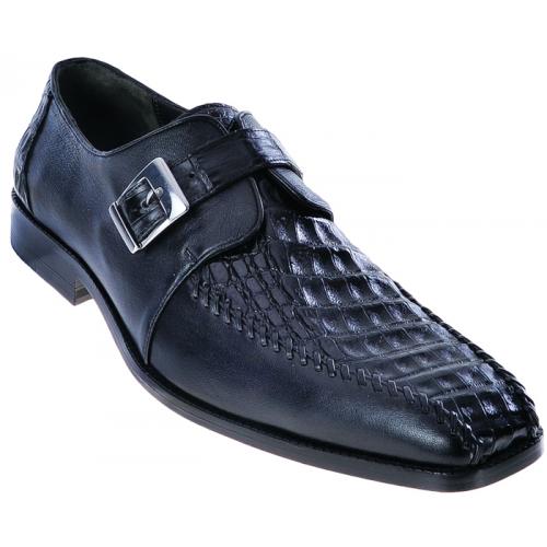 Los Altos Black Genuine Crocodile Belly W/Deer Belt Buckle Shoes ZV068205